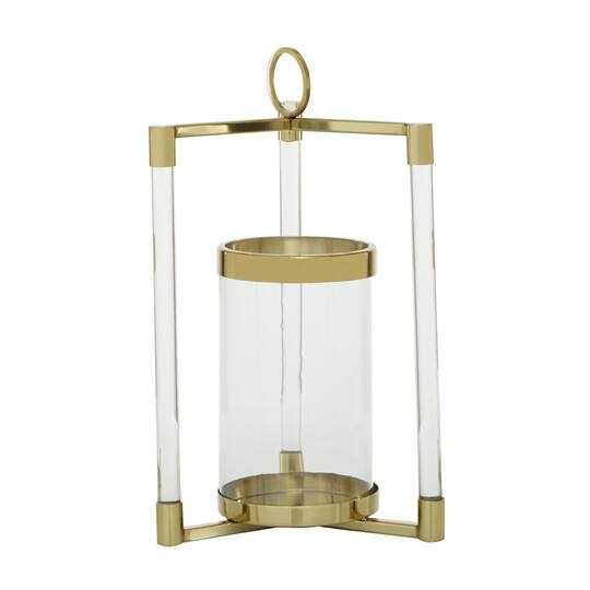 Gold Stainless Steel Contemporary Lantern, 18" x 11" x 11"